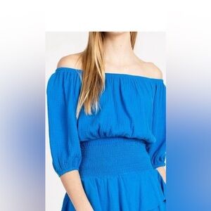 NWT  YANA K Magnolia Mini Dress ( dbl Guaze  Blue  Size Med